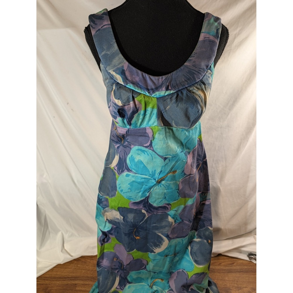 Vintage Aikane Hawaii Blue Floral Maxi Dress Size 6